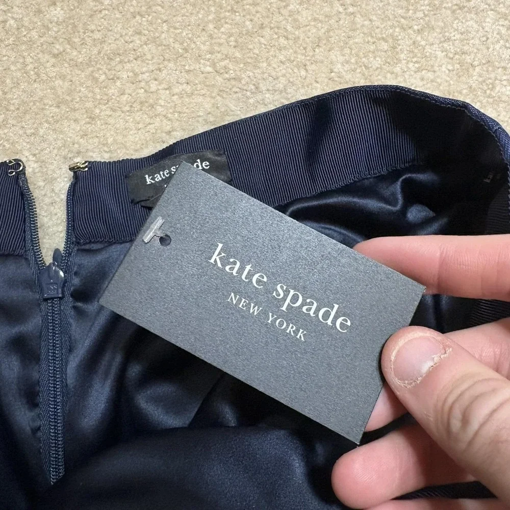Kate Spade Skirt NWT Womens 6 Gold Navy Awning Stripe Satin Pleated Midi Party‎
